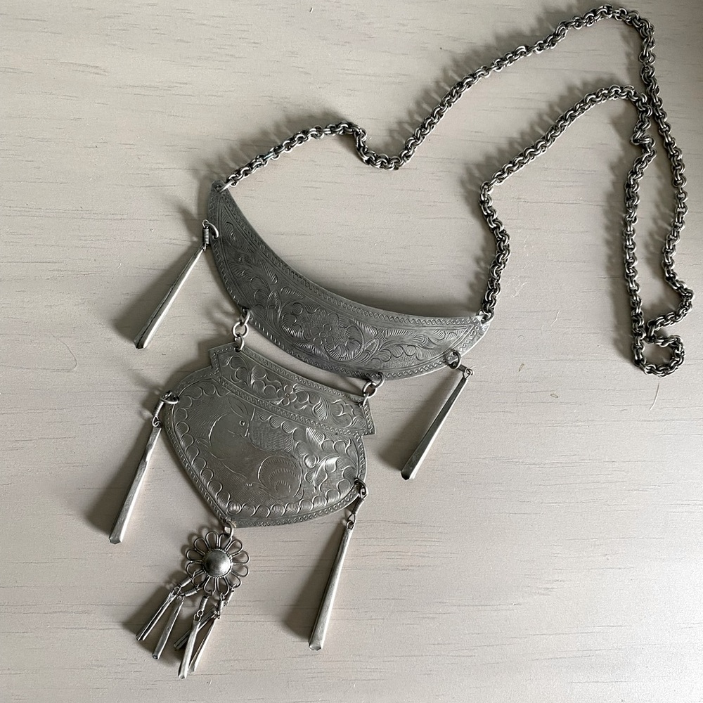 Vintage Antique Engraved Silver Tribe Necklace